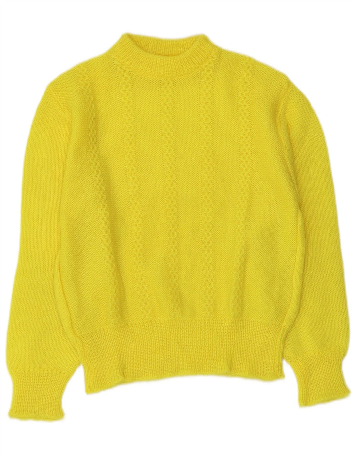 Vintage Womens Crop Crew Neck Jumper Sweater UK 12 Medium Yellow