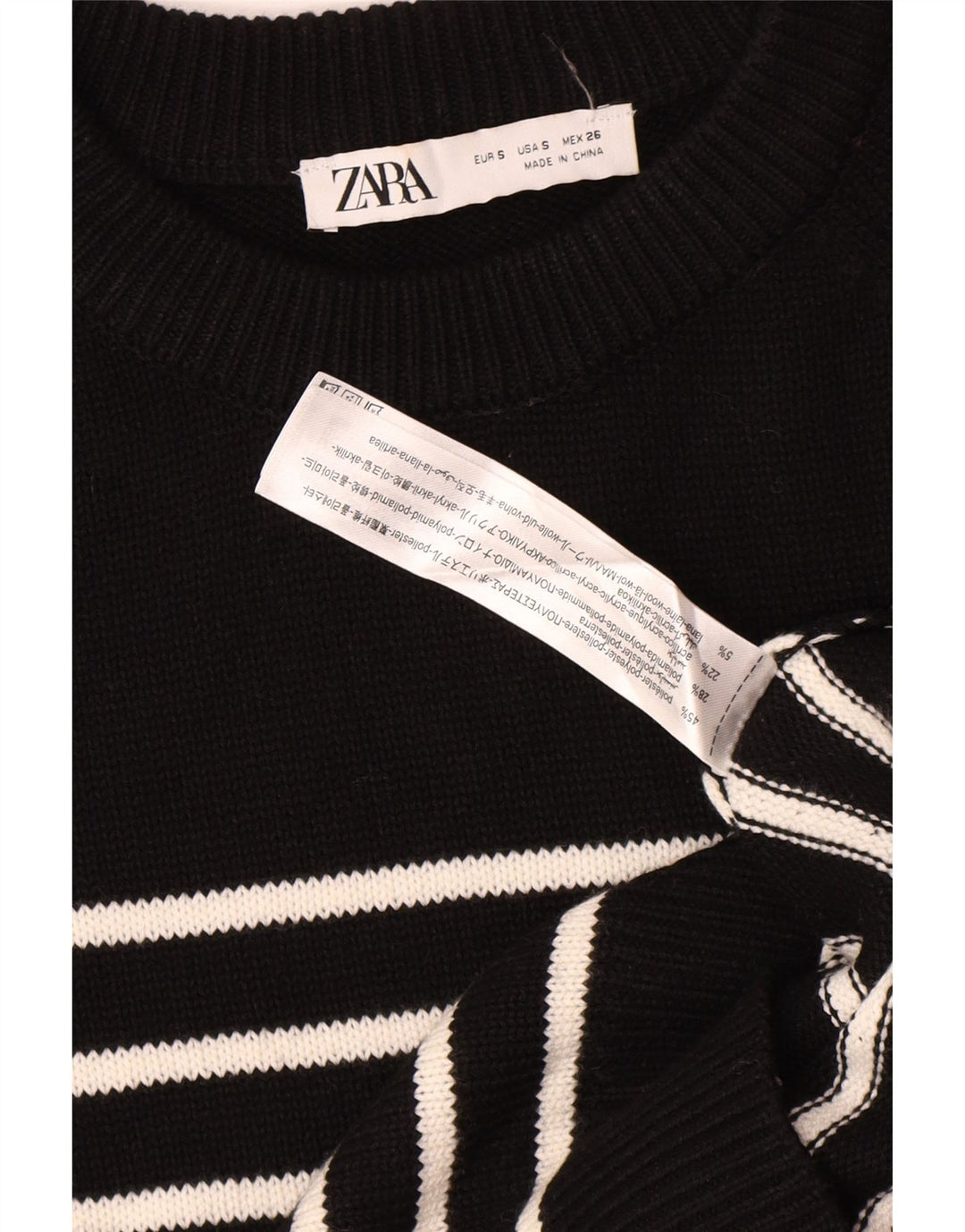 Zara Womens Jumper Dress UK 10 Small Black Striped Polyester