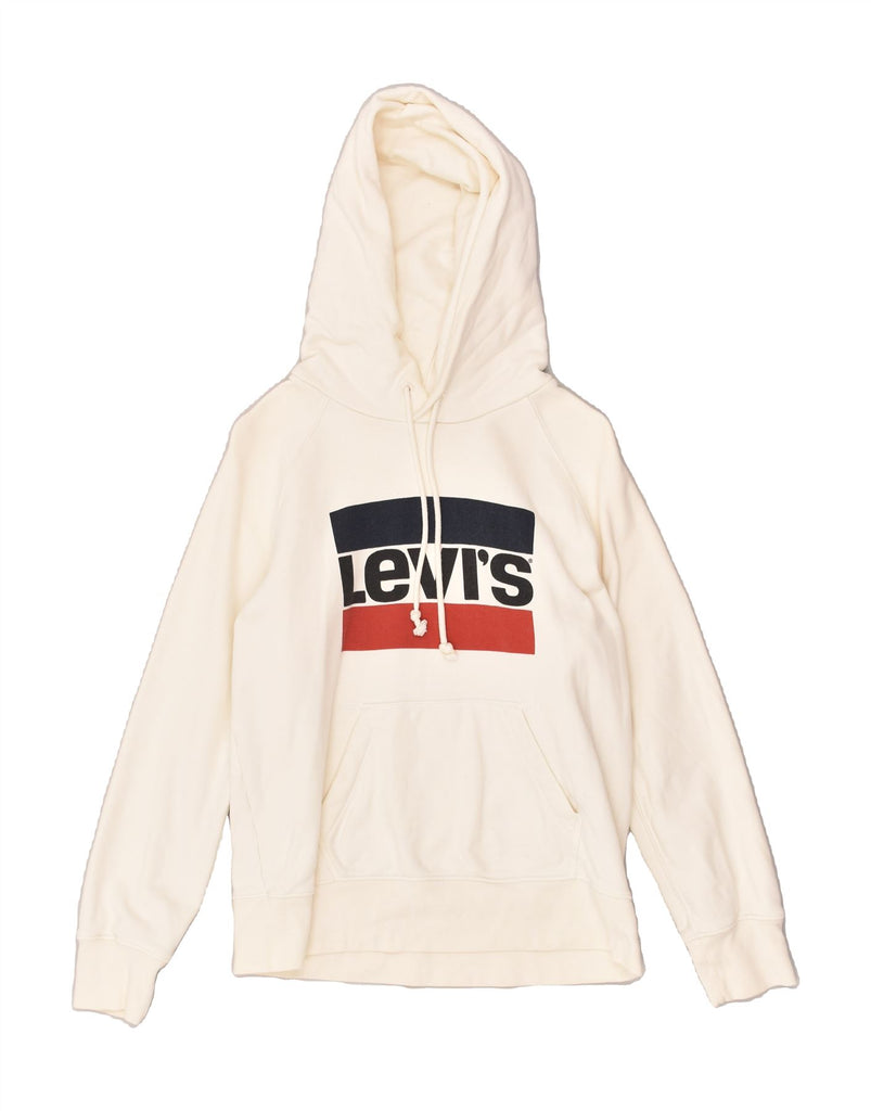 LEVI'S Womens Graphic Hoodie Jumper UK 6 XS White Cotton | Vintage Levi's | Thrift | Second-Hand Levi's | Used Clothing | Messina Hembry 