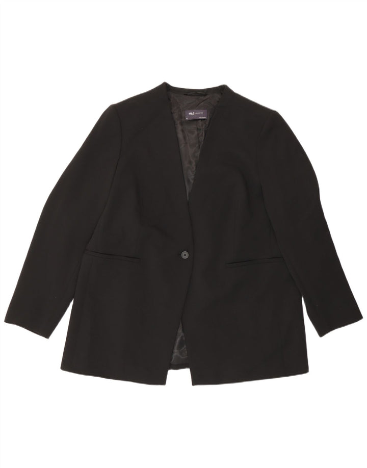 Marks & Spencer Womens 1 Button Blazer Jacket UK 18 XL Black Polyester