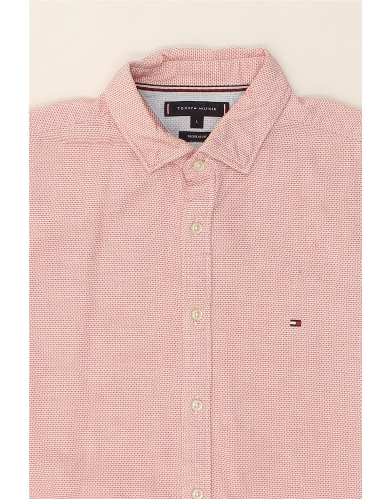 TOMMY HILFIGER Mens Regular Fit Shirt Large Pink Spotted Cotton | Vintage Tommy Hilfiger | Thrift | Second-Hand Tommy Hilfiger | Used Clothing | Messina Hembry 