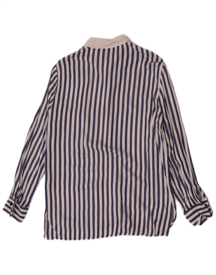 Zara Womens Shirt Blouse UK 12 Medium Blue Striped Viscose
