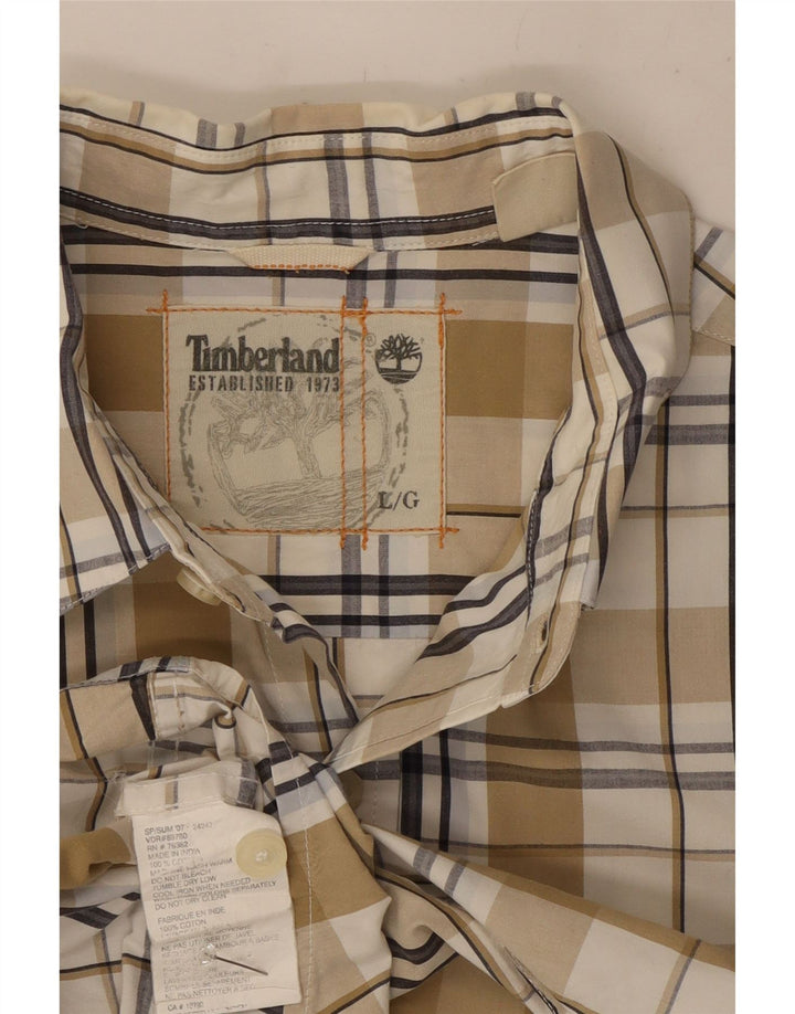 Timberland Mens Short Sleeve Shirt Large Beige Check Cotton
