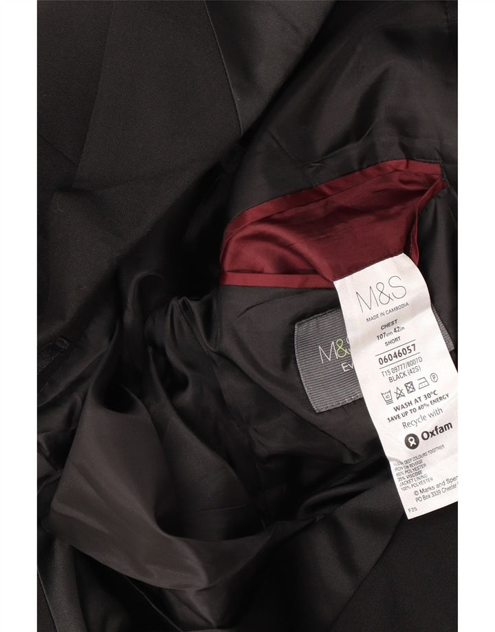 Marks & Spencer Mens Short 2 Button Blazer Jacket UK 42 XL Black Polyester