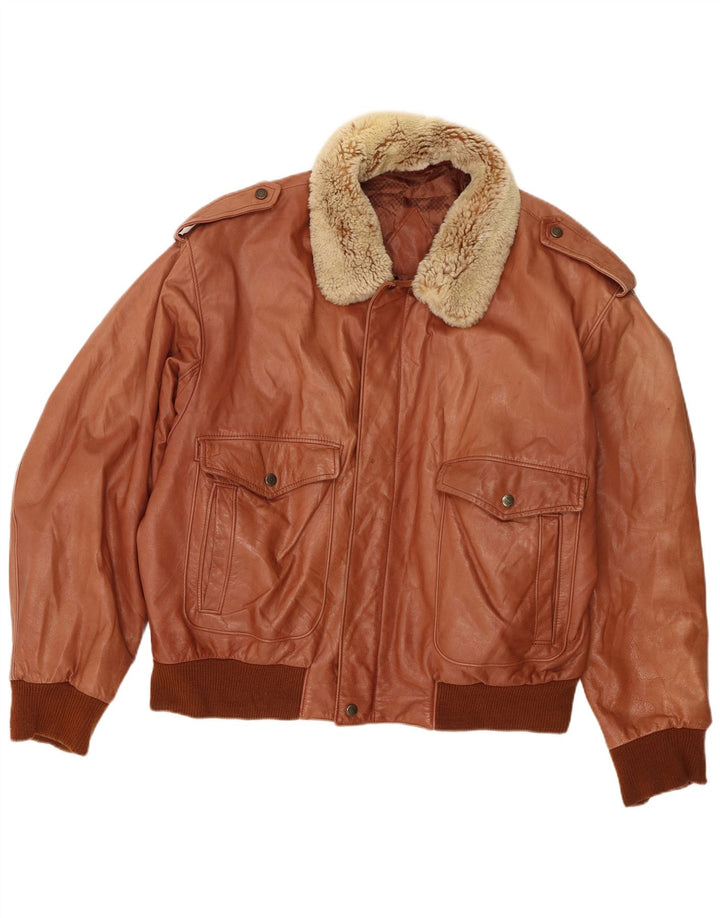 Mabrun Mens Military Leather Jacket IT 54 2XL Brown Leather