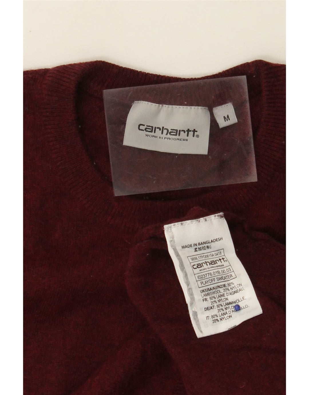 CARHARTT Mens Crew Neck Jumper Sweater Medium Burgundy Lambswool