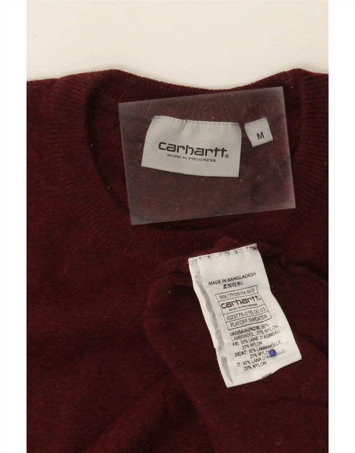 CARHARTT Mens Crew Neck Jumper Sweater Medium Burgundy Lambswool