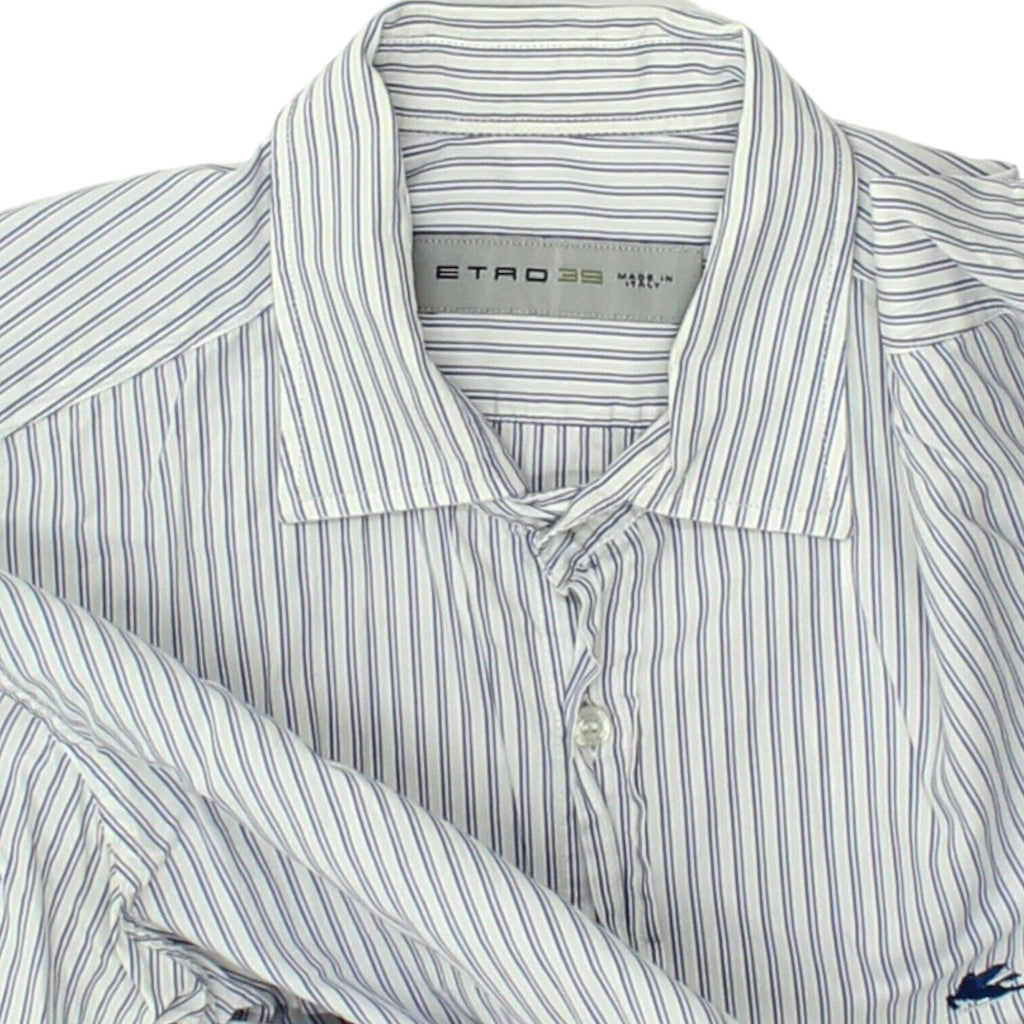 Etro Mens Blue White Striped Spread Collar Shirt | Vintage High End Designer VTG | Vintage Messina Hembry | Thrift | Second-Hand Messina Hembry | Used Clothing | Messina Hembry 