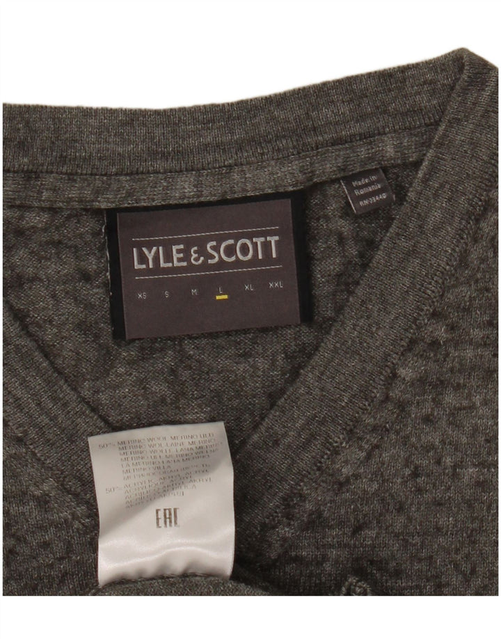 Lyle & Scott Mens V-Neck Jumper Sweater Large Grey Flecked Merino Wool