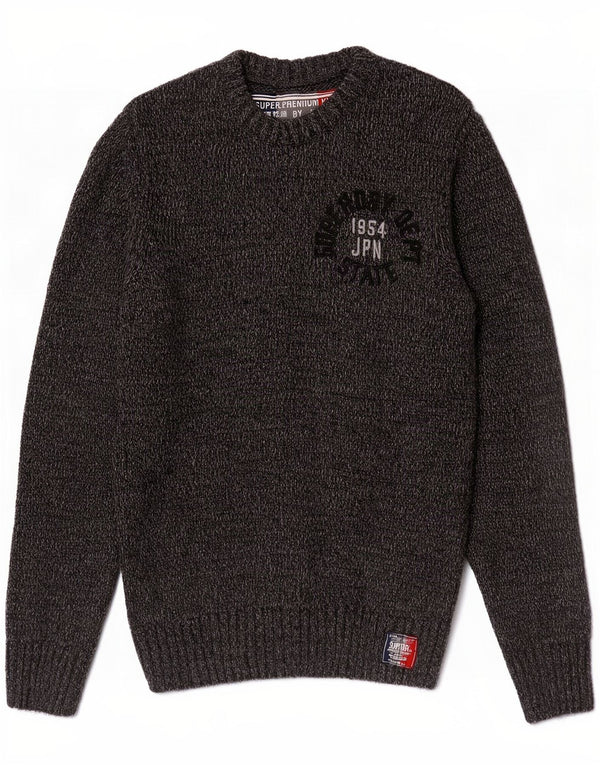 Superdry Mens Graphic Crew Neck Jumper Sweater Medium Grey Flecked Acrylic