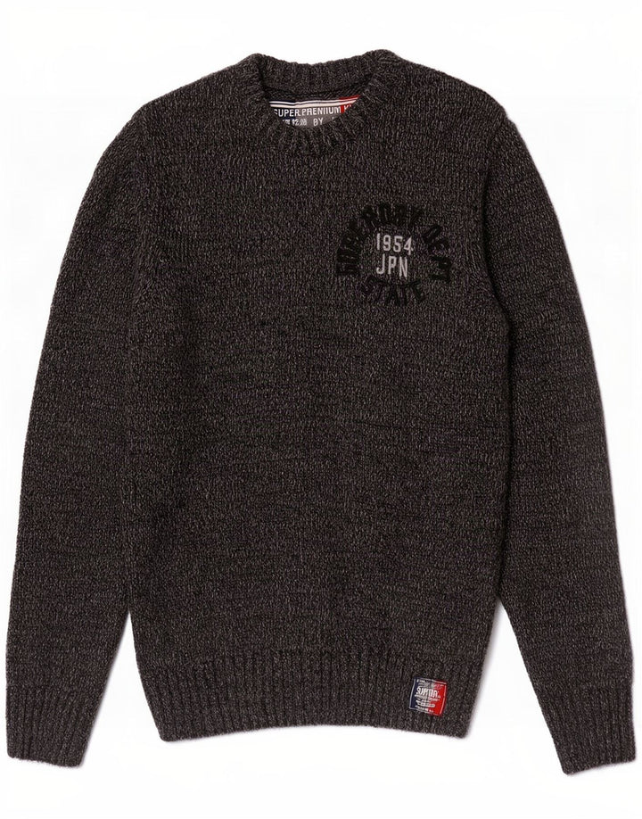 Superdry Mens Graphic Crew Neck Jumper Sweater Medium Grey Flecked Acrylic