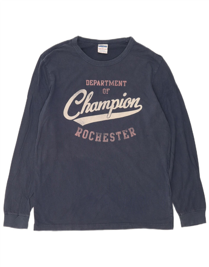 Champion Mens Rochester Graphic Top Long Sleeve Medium Navy Blue