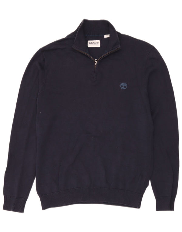 Timberland Mens Zip Neck Jumper Sweater Small Navy Blue Cotton