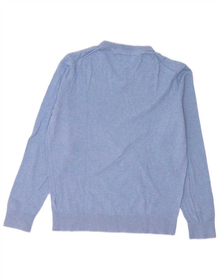 Tommy Hilfiger Mens V-Neck Jumper Sweater Large Blue Cotton