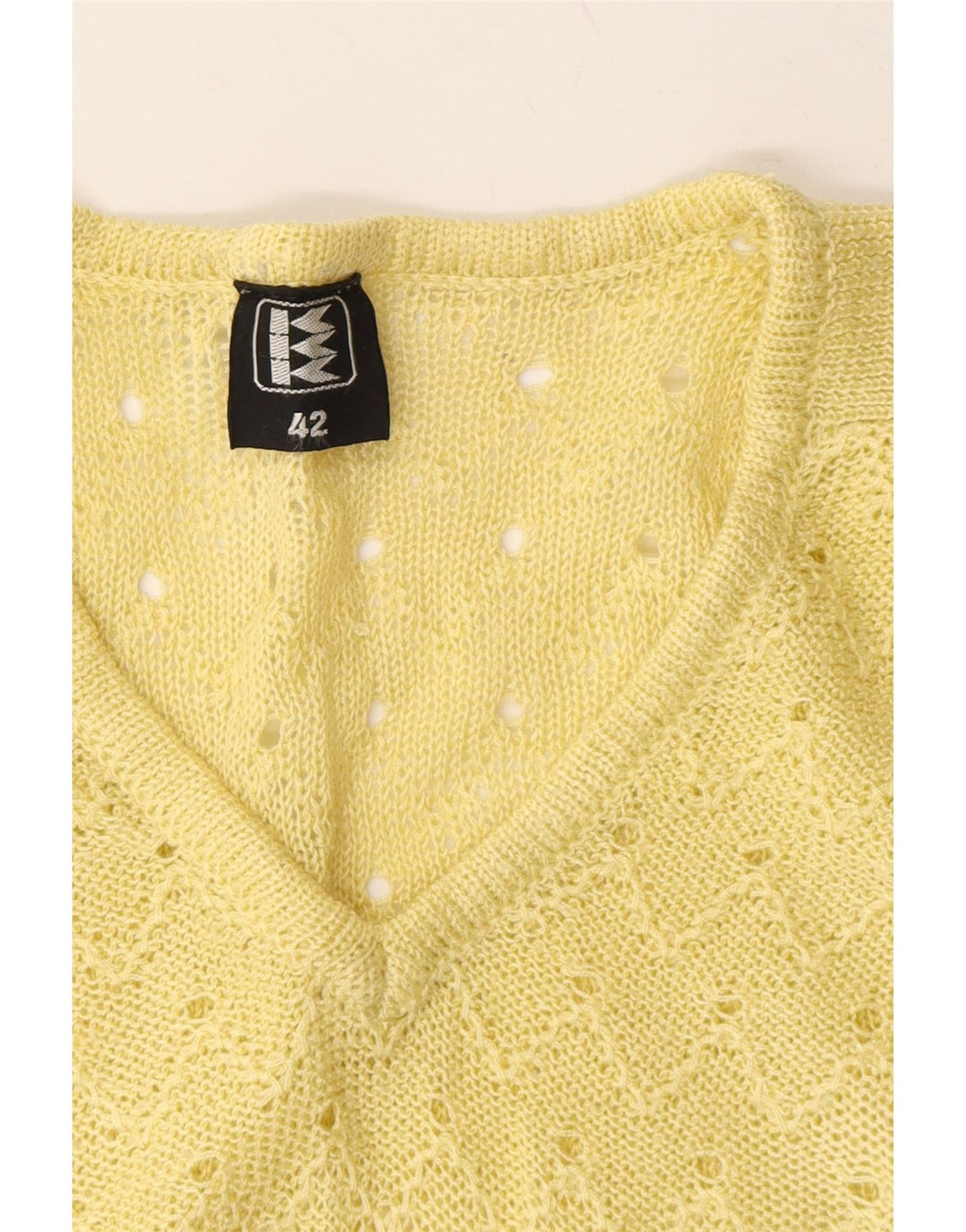 VINTAGE Womens V-Neck Jumper Sweater IT 42 Medium Yellow Polyacrylic Vintage Vintage and Second-Hand Vintage from Messina Hembry 
