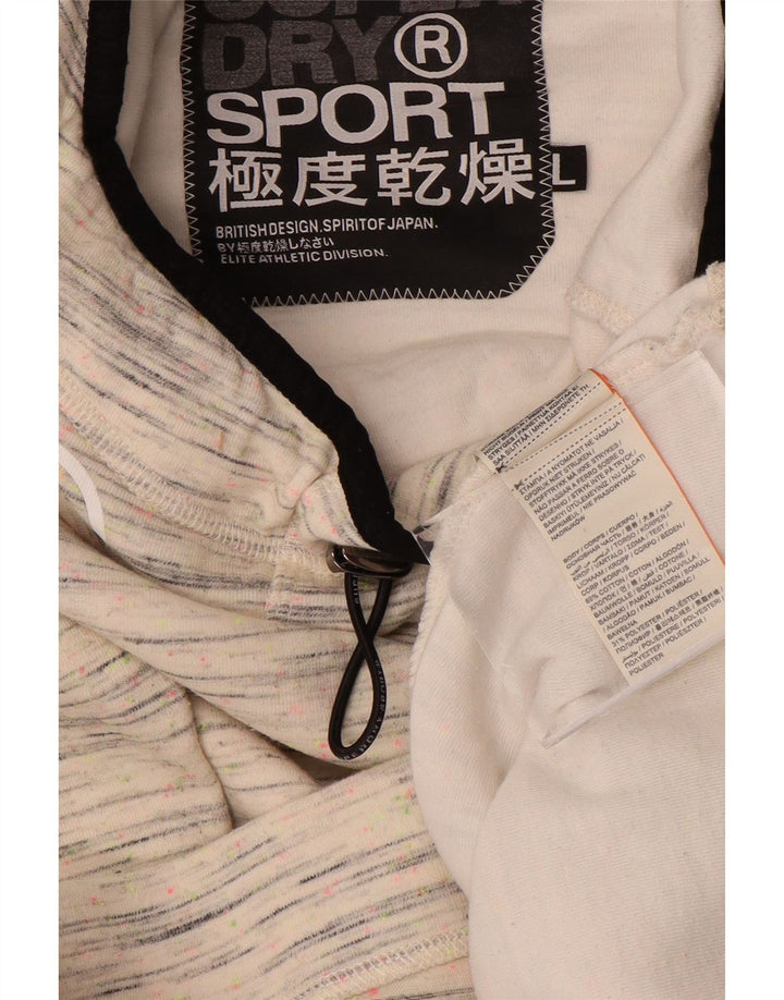 SUPERDRY Womens Hoodie Jumper UK 16 Large Off White Flecked Cotton