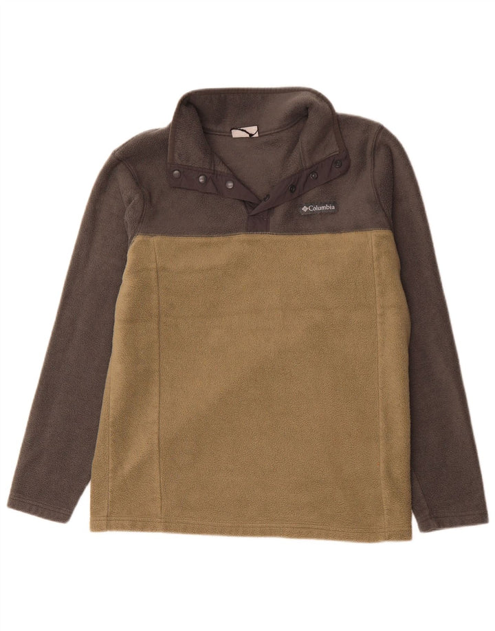 Columbia Mens Button Neck Fleece Jumper Medium Beige Colourblock Polyester