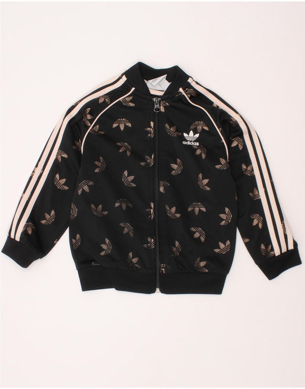 Adidas Girls Graphic Tracksuit Top Jacket 3-4 Years Black Polyester