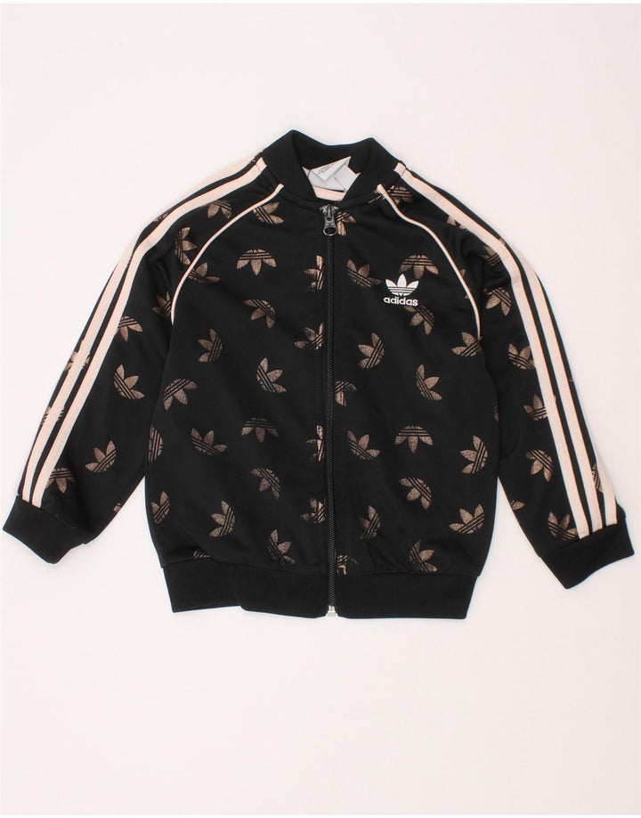 Adidas Girls Graphic Tracksuit Top Jacket 3-4 Years Black Polyester