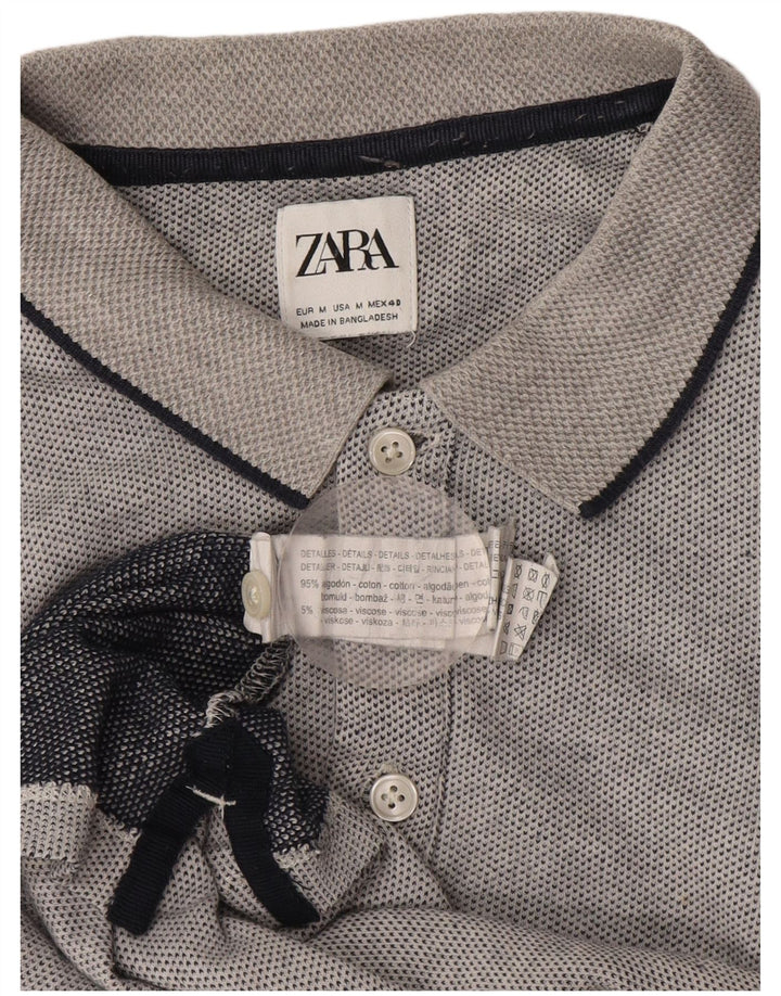 Zara Mens Polo Shirt Medium Grey Cotton