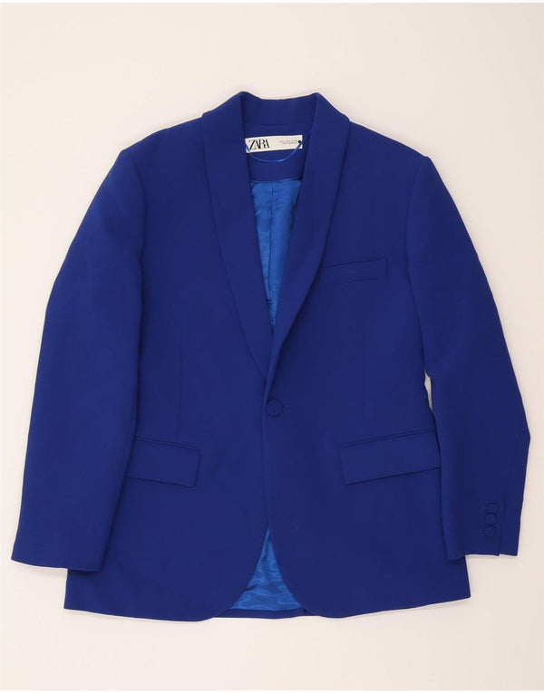 Zara Mens 1 Button Blazer Jacket UK 40 Large Blue Viscose