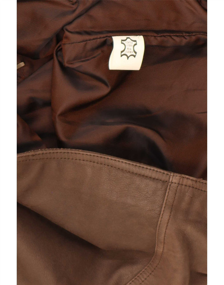 Vintage Mens Leather Waistcoat IT 64 5XL Brown