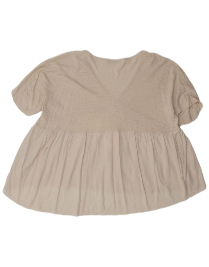 Zara Womens Loose Fit Blouse Top UK 14 Medium Beige Cotton