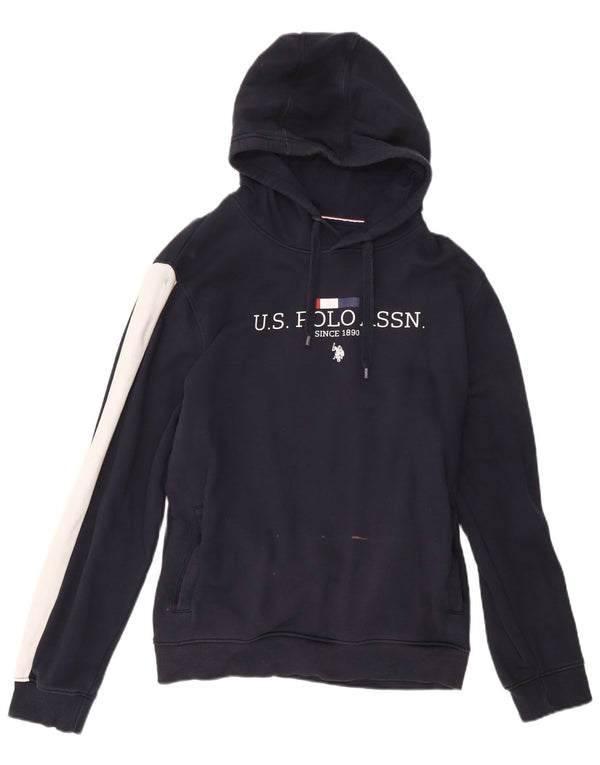 U.S. Polo Assn. Mens Graphic Hoodie Jumper Large Navy Blue Colourblock