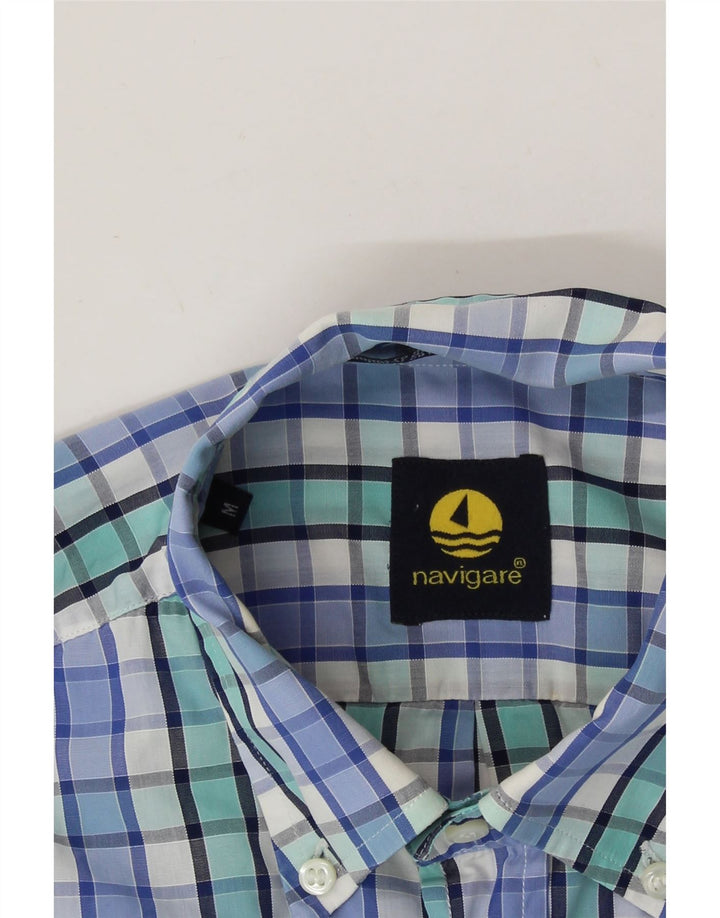 NAVIGARE Mens Short Sleeve Shirt Medium Blue Check Cotton Vintage Navigare and Second-Hand Navigare from Messina Hembry 