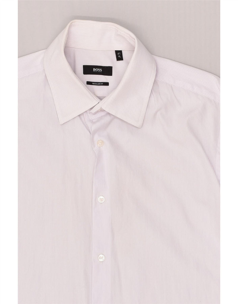 HUGO BOSS Mens Regular Fit Shirt Size 16 41 Large White Pinstripe Cotton | Vintage Hugo Boss | Thrift | Second-Hand Hugo Boss | Used Clothing | Messina Hembry 