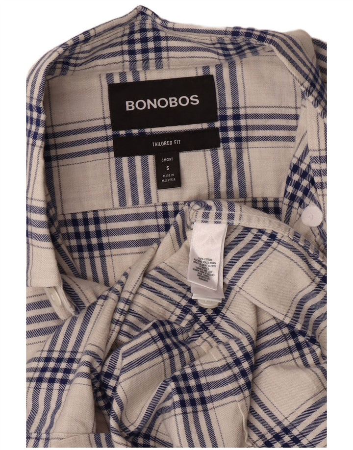 BONOBOS Mens Tailored Fit Flannel Shirt Small White Check Cotton