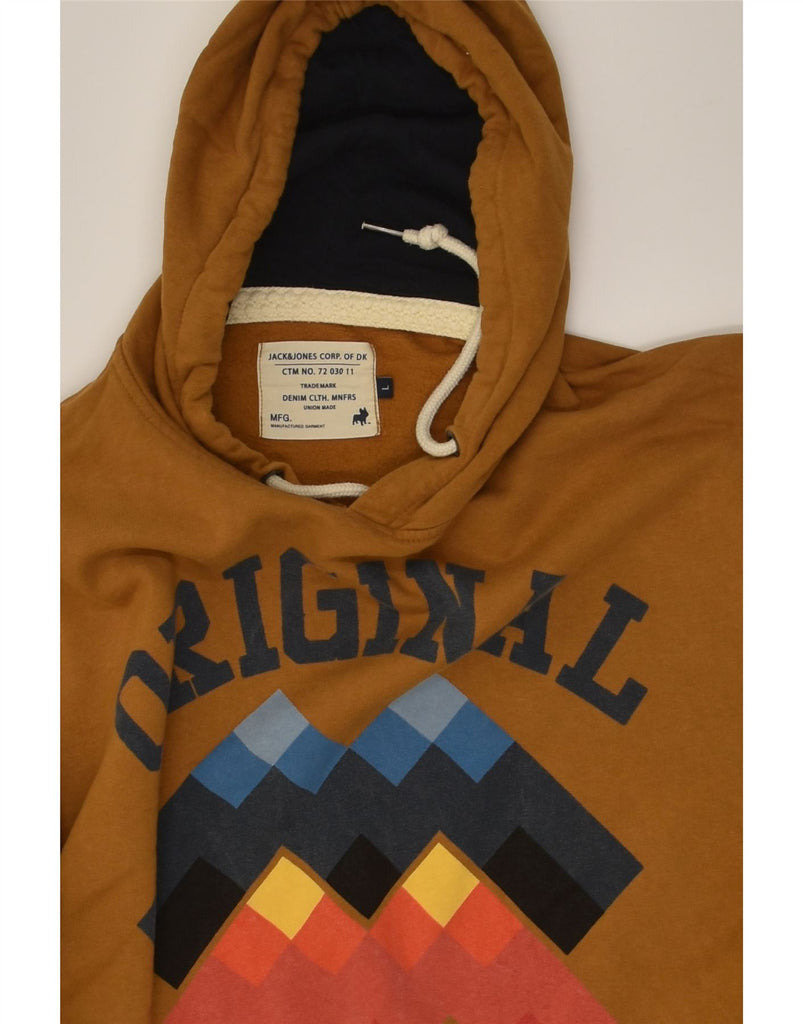 JACK & JONES Mens Graphic Hoodie Jumper Large Brown Cotton | Vintage Jack & Jones | Thrift | Second-Hand Jack & Jones | Used Clothing | Messina Hembry 