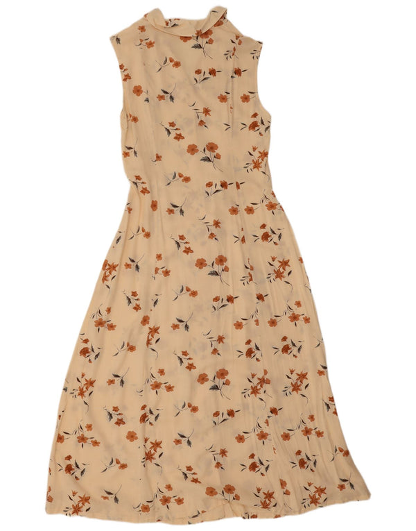 Vintage Womens Sleeveless Shirt Dress UK 12 Medium Yellow Floral Viscose