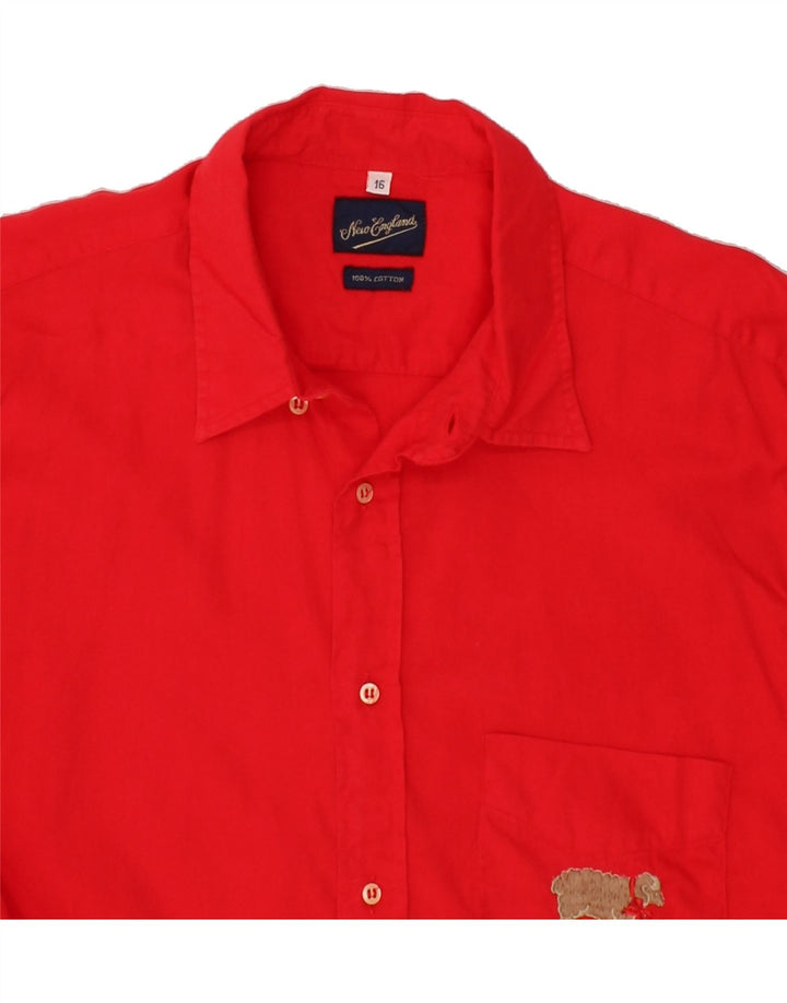NEW ENGLAND Mens Slim Shirt Size 16 Large Red Cotton Vintage New England and Second-Hand New England from Messina Hembry 