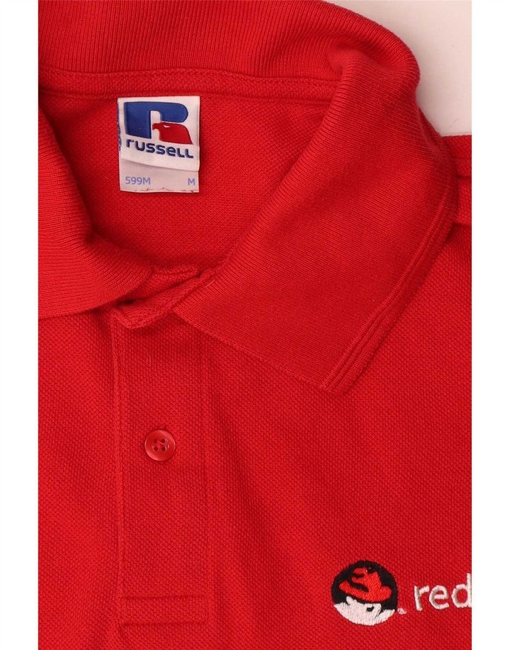 Russell Athletic Mens Graphic Polo Shirt Medium Red Cotton