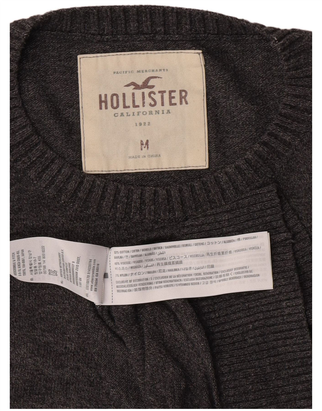 Hollister Mens Crew Neck Jumper Sweater Medium Grey Cotton