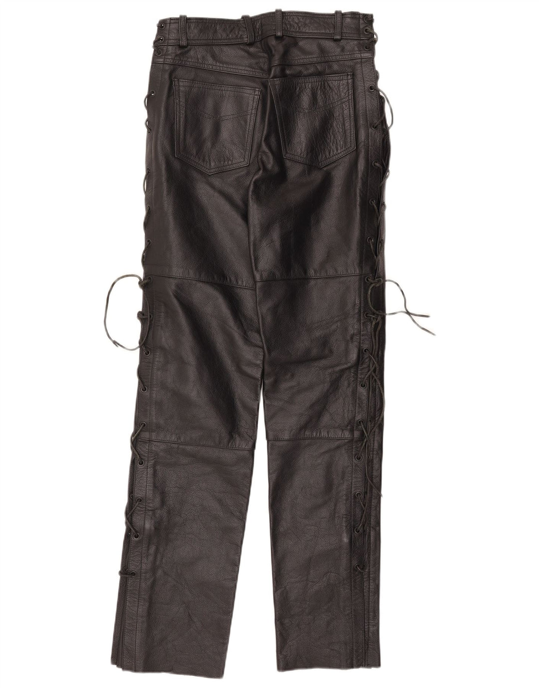 Vintage Womens Straight Leather Trousers IT 42 Medium W30 L32 Black Leather