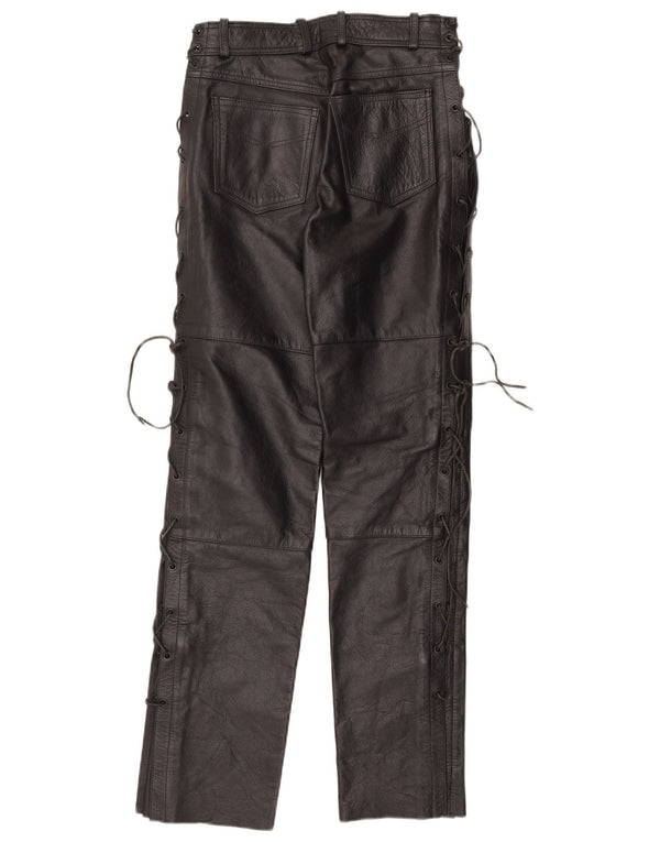 Vintage Womens Straight Leather Trousers IT 42 Medium W30 L32 Black Leather