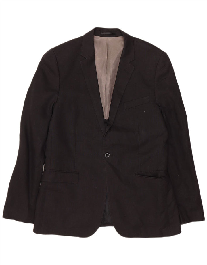 DKNY Mens Slim Fit 1 Button Blazer Jacket UK 40 Large Black Wool