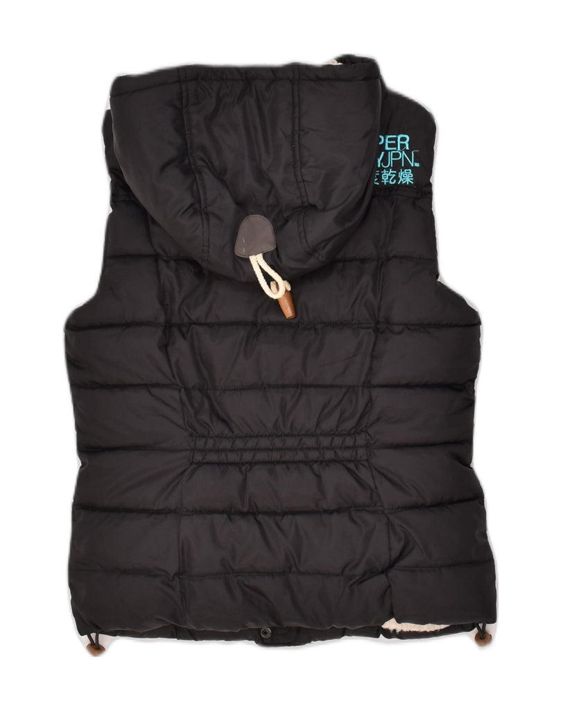 SUPERDRY Womens Sherpa Hooded Padded Gilet UK 6 XS Black Polyester | Vintage Superdry | Thrift | Second-Hand Superdry | Used Clothing | Messina Hembry 