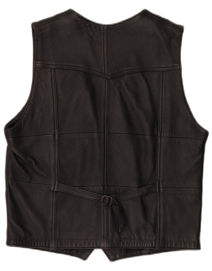 Vintage Mens Leather Waistcoat IT 48 Medium Black Leather