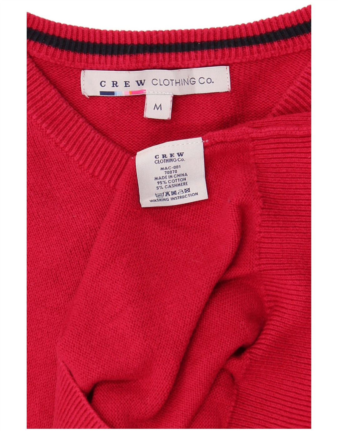 Crew Clothing Mens V-Neck Jumper Sweater Medium Red Cotton