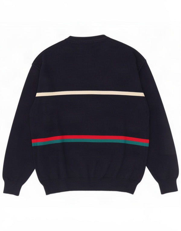 Liberty Mens Crew Neck Jumper Sweater IT 50 Medium Navy Blue Striped