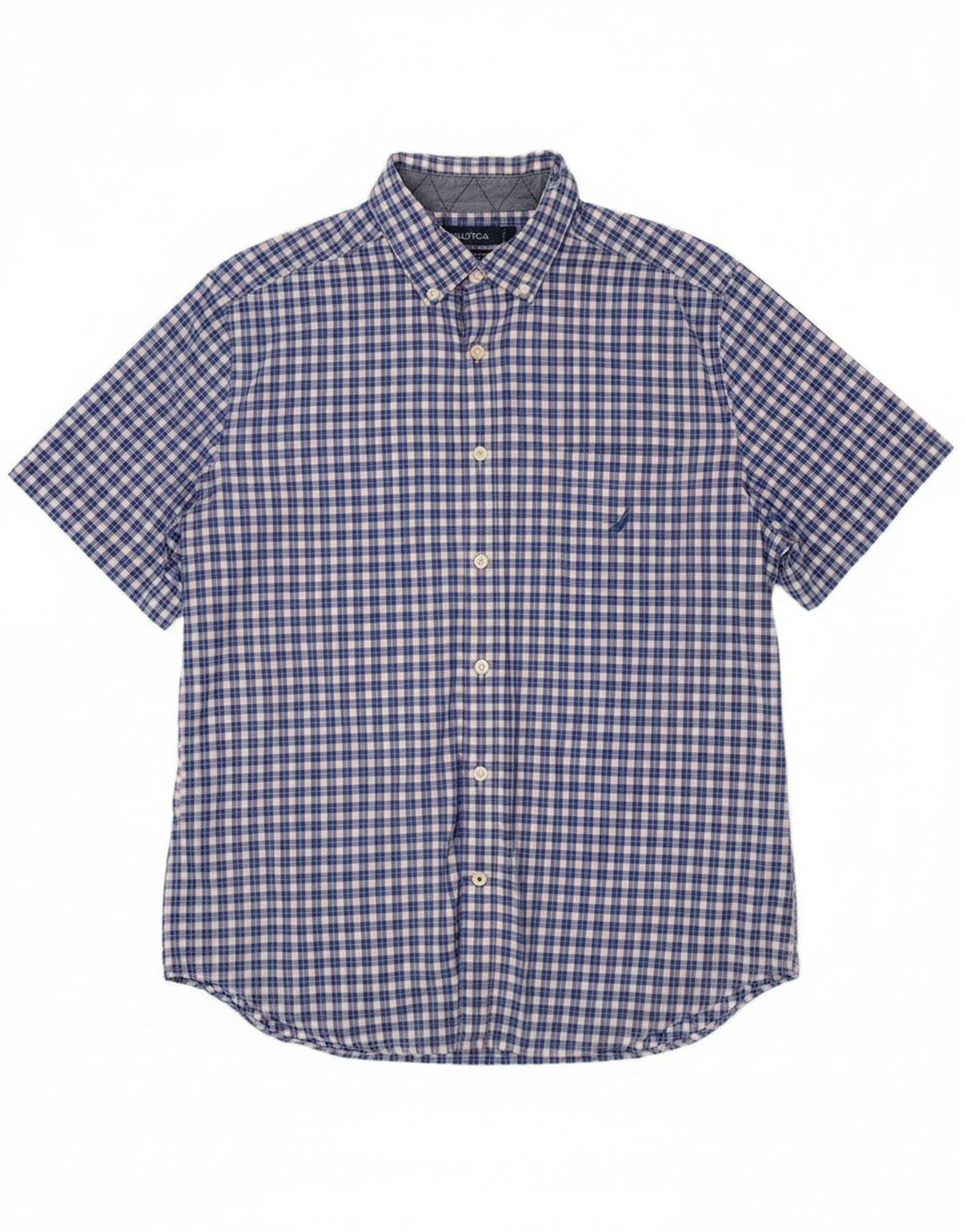 NAUTICA Mens Classic Fit Short Sleeve Shirt Medium Blue Check Cotton