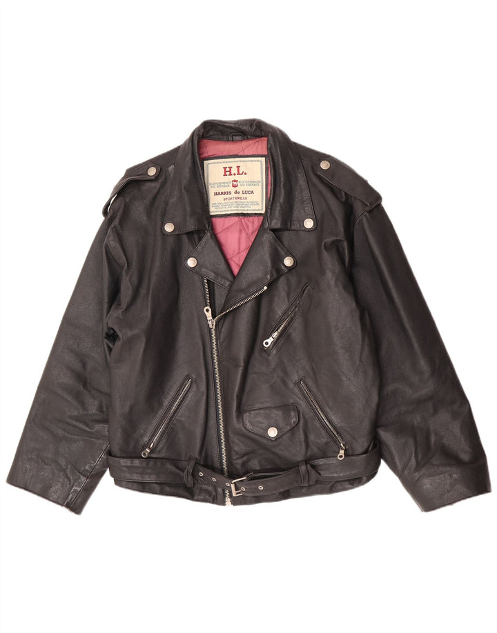 HARRIS de LUCA Mens Leather Biker Jacket UK 38 Medium Black Leather