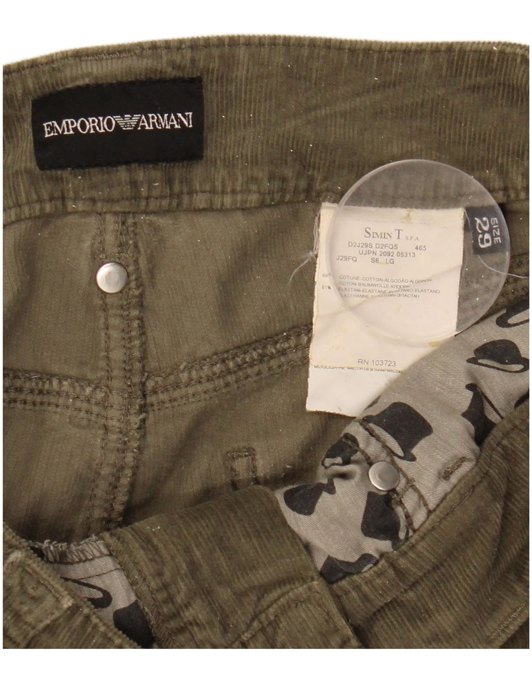 EMPORIO ARMANI Womens Bootcut Corduroy Trousers W29 L31  Khaki Cotton