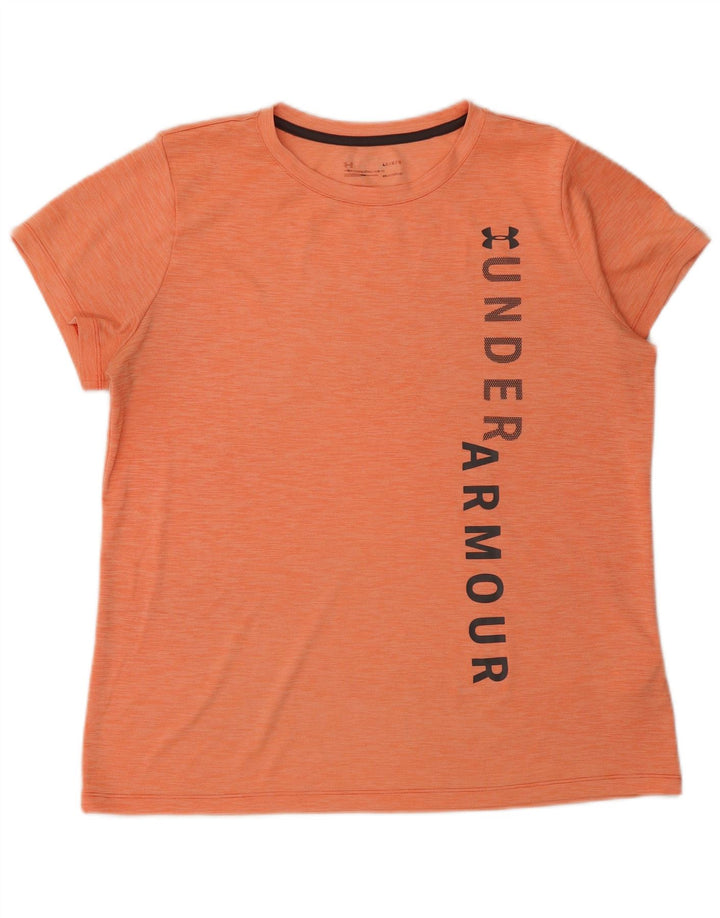 UNDER ARMOUR Mens Heat Gear Graphic T-Shirt Top Large Orange Polyester
