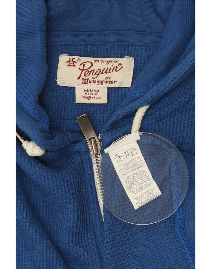 Penguin Mens Zip Hoodie Sweater Medium Blue Cotton