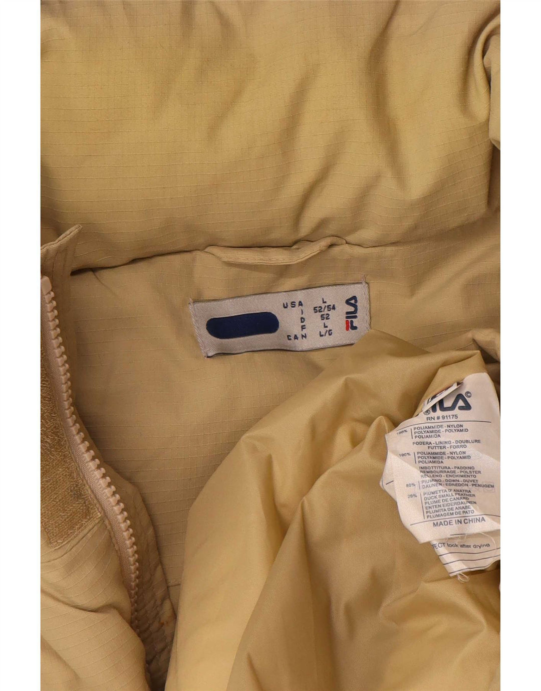 Fila Mens Hooded Padded Coat UK 40 Large Beige Polyamide
