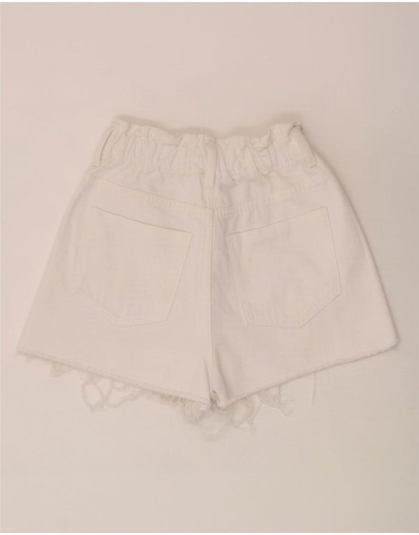 Zara Womens High Waist Denim Shorts EU 34 2XS W22 White Cotton